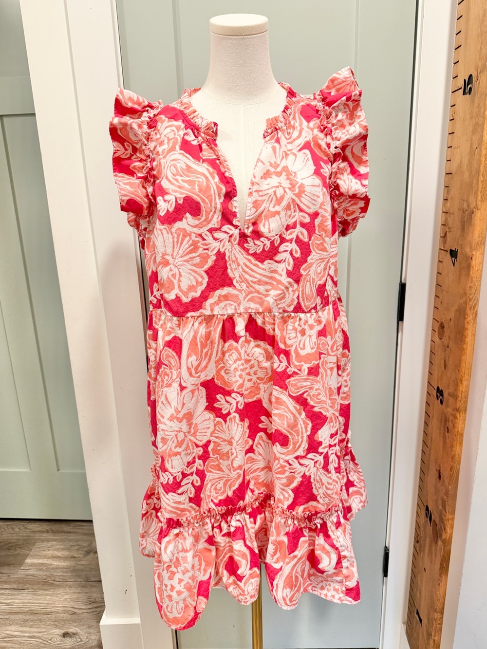 Crown & Ivy Flutter Sleeve Dress Floral Preppy Teacher 1X Cotton Natural Fibers